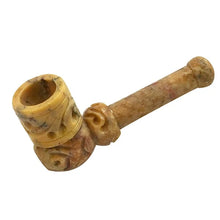 Load image into Gallery viewer, Carved Accent Chimney Stone Hand Pipe
