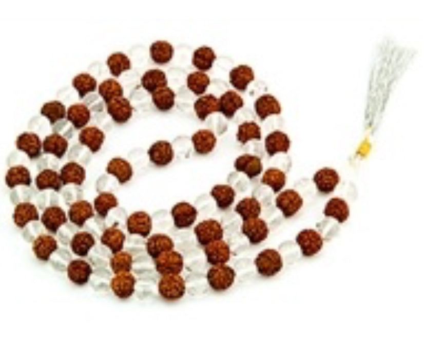 Crystal Quartz & Rudraksha Prayer Mala