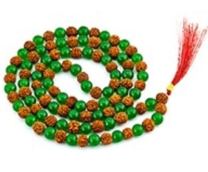 Green Jade & Rudraksha Prayer Mala